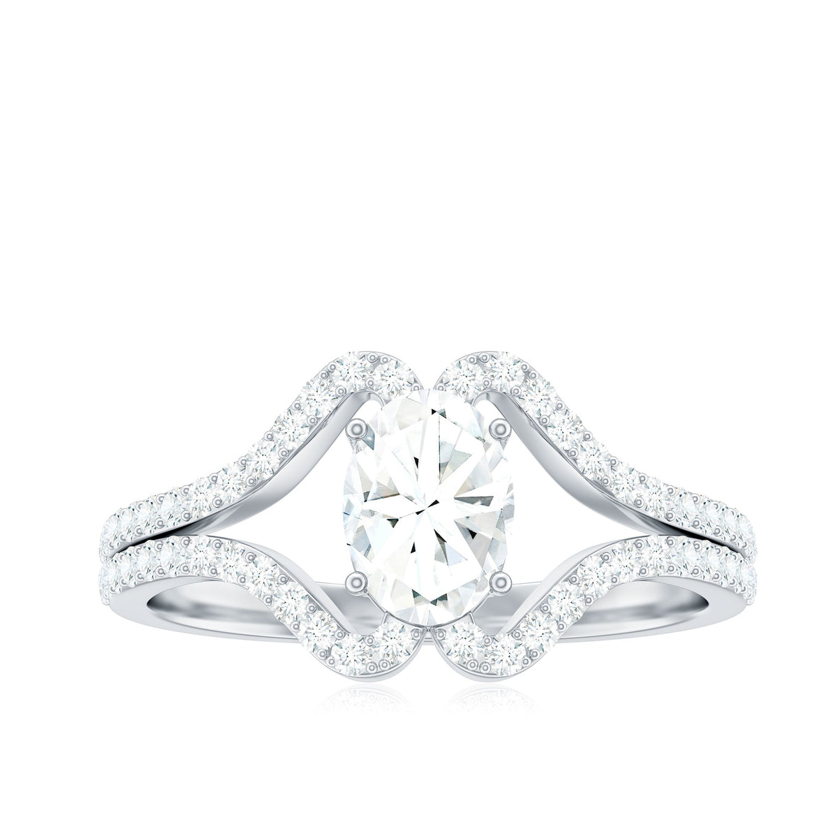 Rosec Jewels 2.25 CT oval cut zircon engagement ring with split shank design, showcasing sparkling center stone and elegant band.
