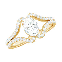 Oval cut zircon engagement ring with 2.25 carats and split shank design from Rosec Jewels, showcasing sparkling center stone and elegant band.