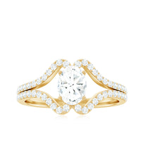 Rosec Jewels 2.25 CT oval cut zircon engagement ring with a split shank design, showcasing a sparkling central stone and elegant band.