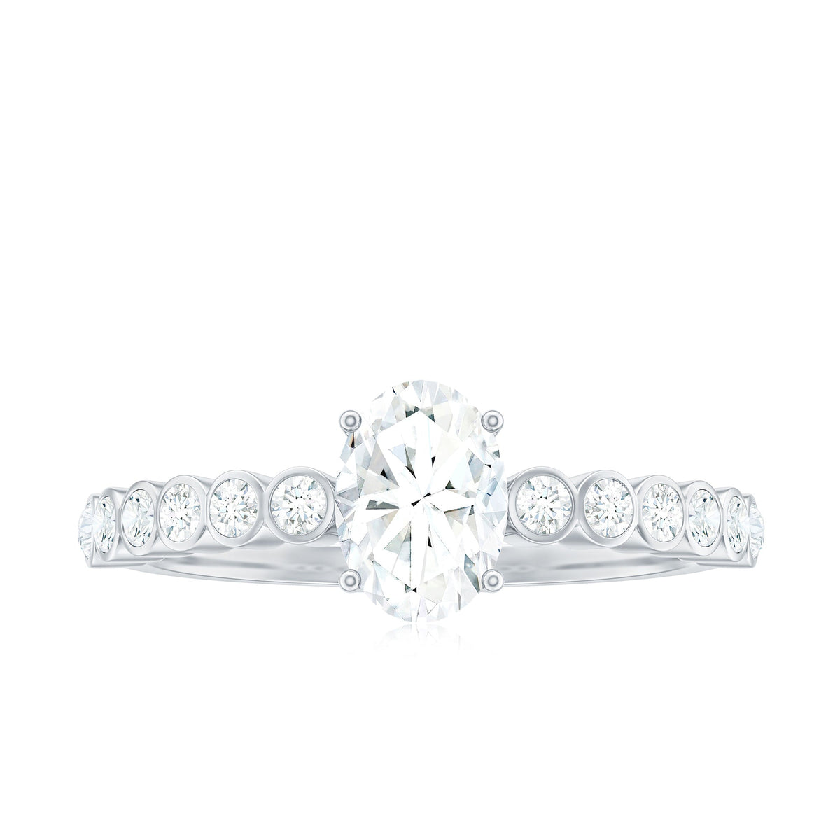 Rosec Jewels 1.75 CT prong set oval cubic zirconia solitaire engagement ring with silver band, close-up view of the sparkling center stone.