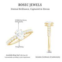 Oval cubic zirconia solitaire engagement ring with 1.75 CT prong setting, crafted by Rosec Jewels, showcasing the sparkling center stone.