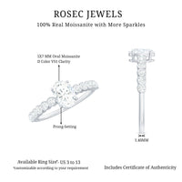 Oval cut moissanite engagement ring with side stones, crafted by Rosec Jewels, showcasing a sparkling, elegant jewelry design.