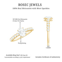 Oval cut moissanite engagement ring with side stones, featuring a polished band and sparkling gemstone accents.