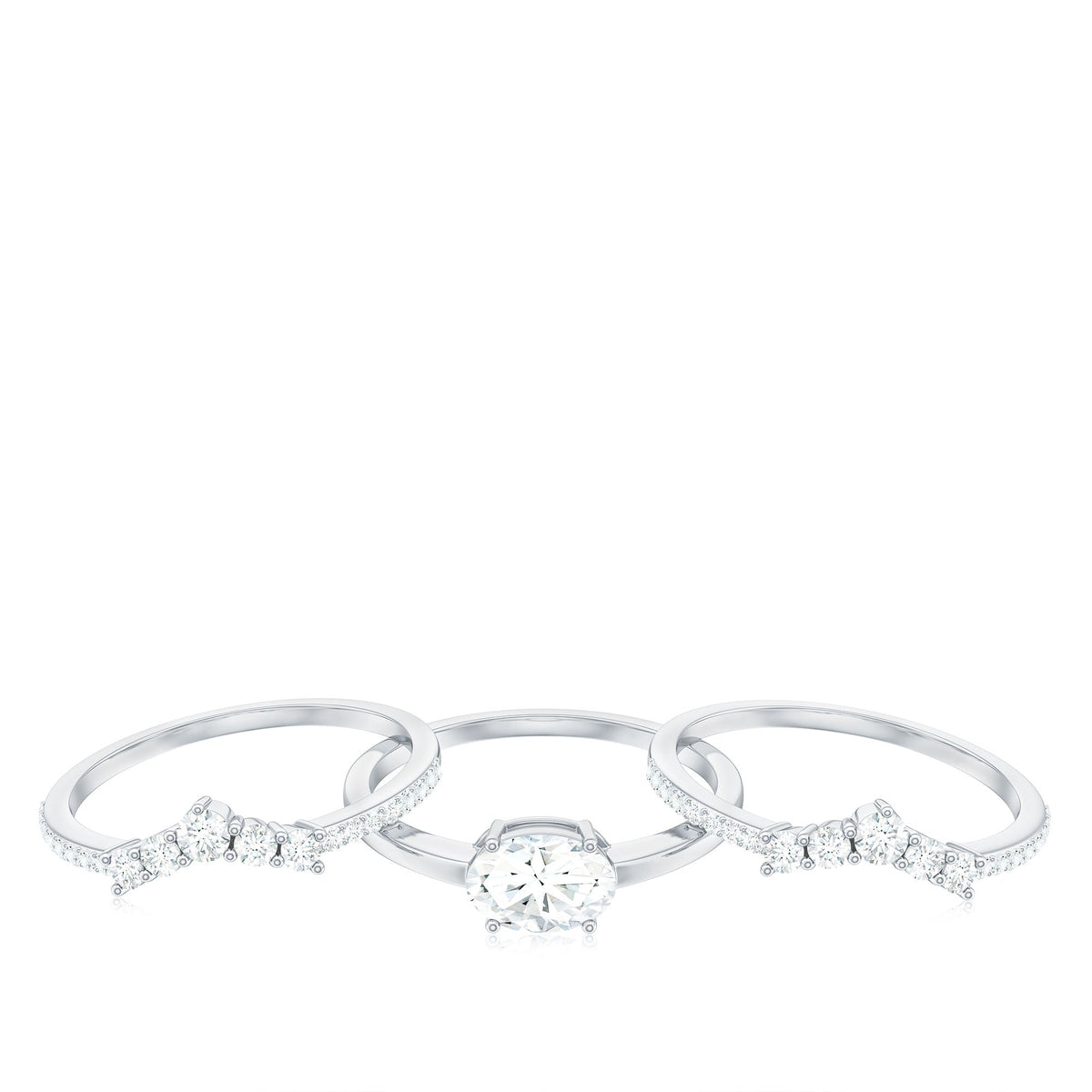 2.25 CT Oval Zircon Trio Wedding Ring Set in Gold