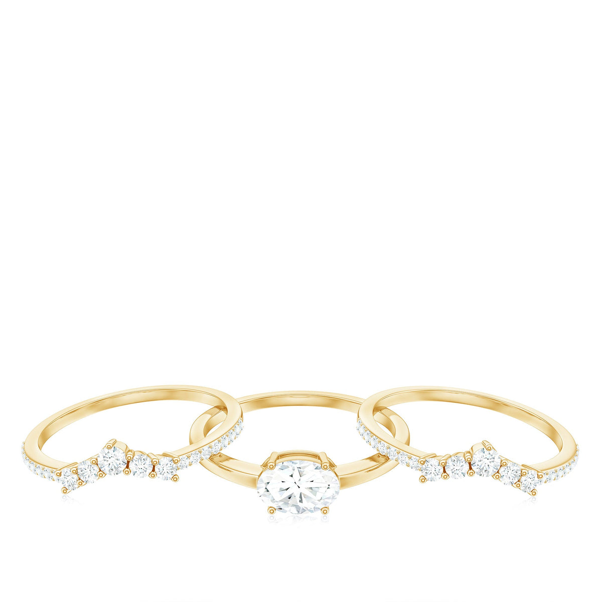 2.25 CT Oval Zircon Trio Wedding Ring Set in Gold