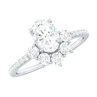 Rosec Jewels 2 CT oval cubic zirconia engagement ring with half halo setting, showcasing sparkling stones and intricate band details.