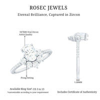 Rosec Jewels 2 CT oval cubic zirconia engagement ring with half halo, showcasing sparkling center stone and elegant band design.