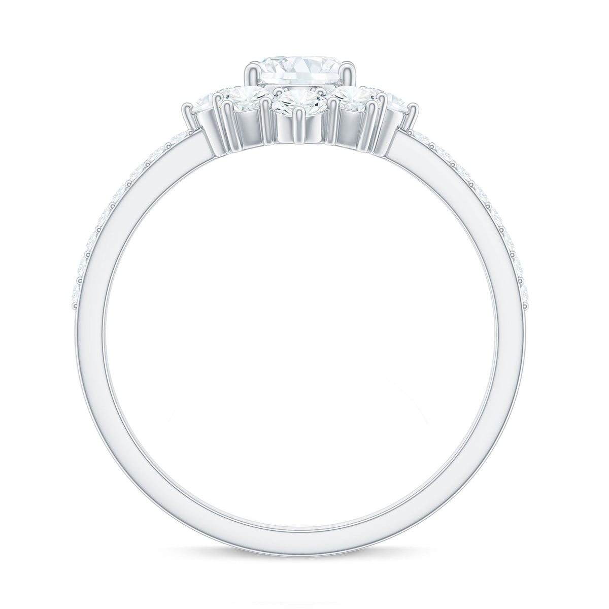 Rosec Jewels 2 CT oval cubic zirconia engagement ring with a half halo setting, featuring sparkling stones and elegant band design.