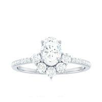 Oval cubic zirconia engagement ring with half halo setting and rose gold band from Rosec Jewels, showcasing sparkling stones and detailed design.