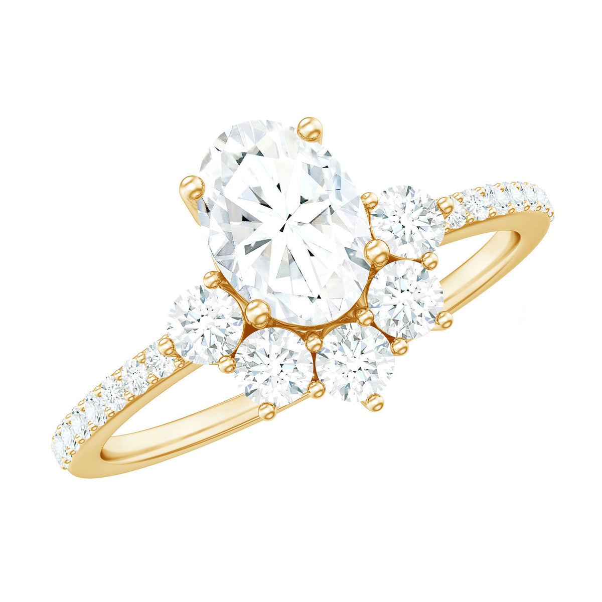 Rosec Jewels 2 CT oval cubic zirconia engagement ring with half halo, showcasing sparkling center stone and elegant design.