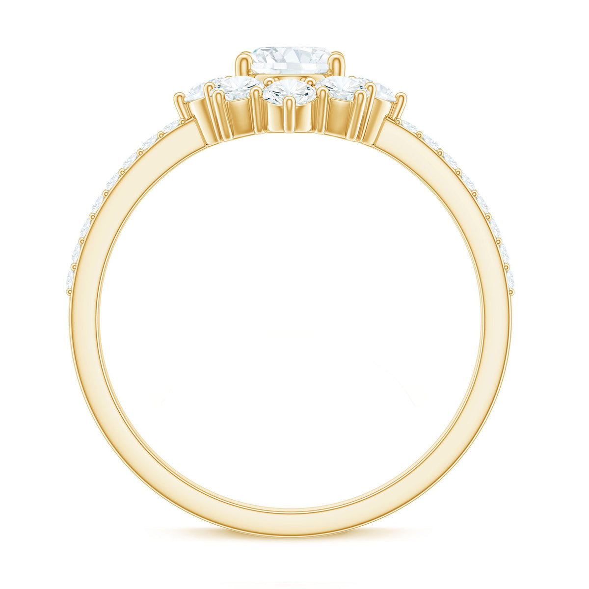 Rosec Jewels 2 CT oval cubic zirconia engagement ring with half halo, featuring a sparkling central stone and intricate band details.