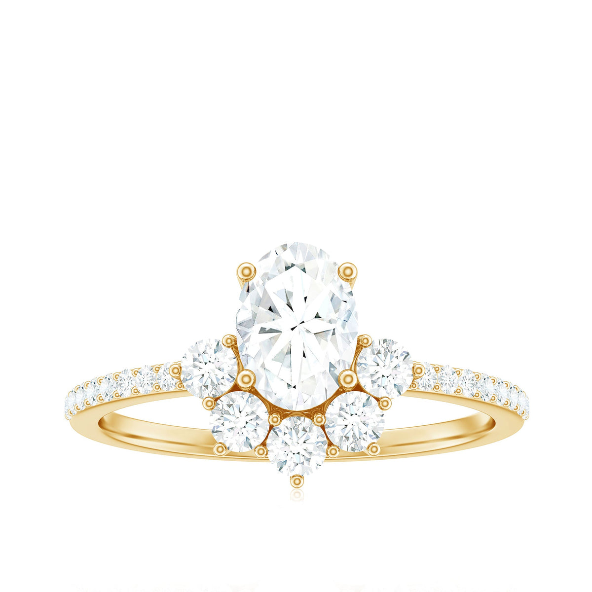 Rosec Jewels 2 CT oval cubic zirconia engagement ring with half halo design, showcasing sparkling stones and elegant band.
