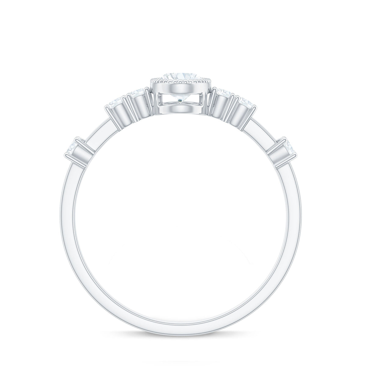 Oval shape Zircon solitaire engagement ring with side stones from Rosec Jewels, showcasing a sparkling central zircon and elegant side accents.