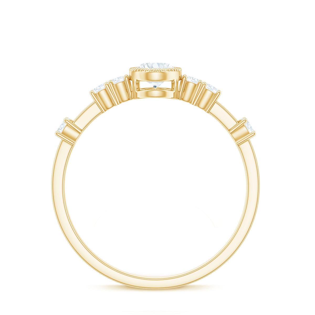 Oval shape zircon solitaire engagement ring with side stones from Rosec Jewels, showcasing a sparkling central gemstone and elegant band.