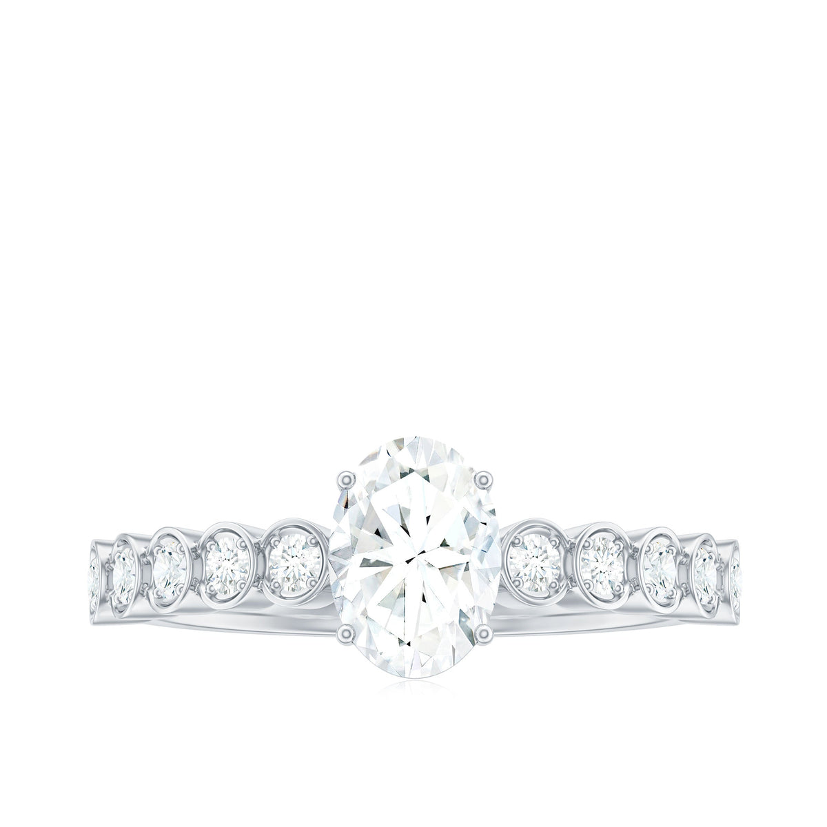 Oval cut zircon solitaire engagement ring with 1.75 carats prong set in a classic ring style by Rosec Jewels.