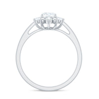 Oval moissanite flower halo engagement ring by Rosec Jewels featuring a sparkling center stone and intricate floral halo design.