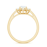 Certified oval moissanite flower halo engagement ring with intricate detailing and sparkling center stone by Rosec Jewels.