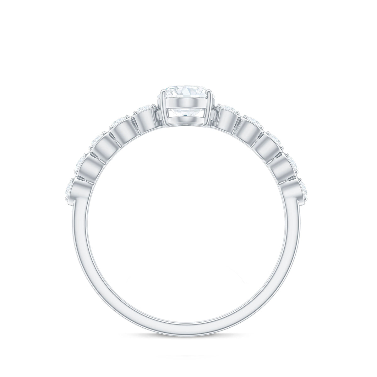 Rosec Jewels 1.75 CT oval cut zircon engagement ring with side stones, showcasing a sparkling solitaire design and intricate detailing.