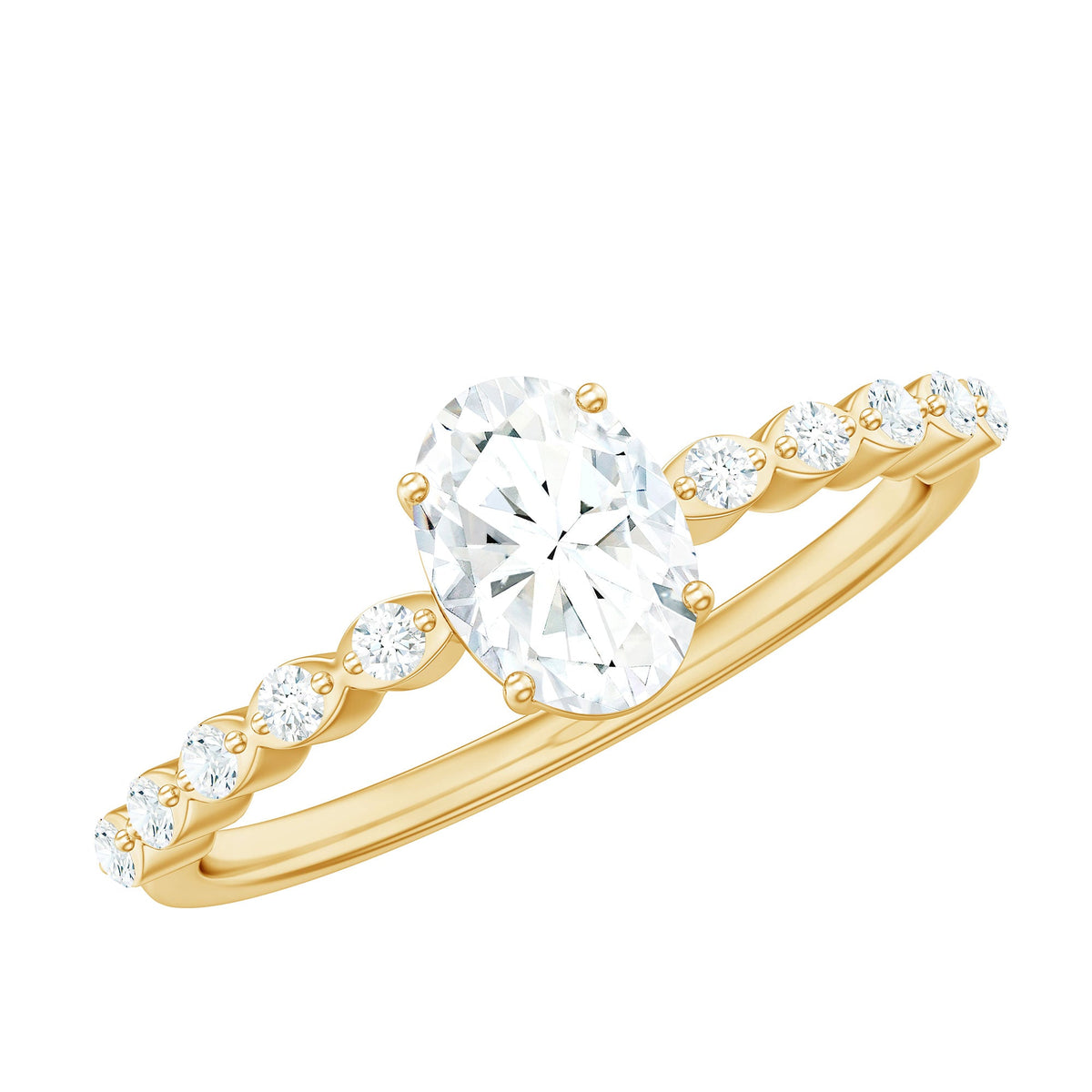 Rosec Jewels 1.75 CT oval cut solitaire zircon engagement ring with side stones, showcasing a sparkling central stone and elegant band.