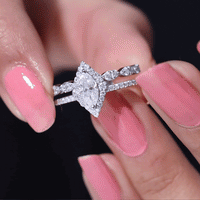 Rosec Jewels marquise cut moissanite double band engagement ring with certificate, featuring elegant white gold design.