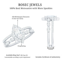 Rosec Jewels marquise cut moissanite double band engagement ring with sparkling stones and detailed craftsmanship.