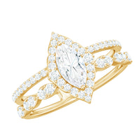 Marquise cut moissanite double band engagement ring by Rosec Jewels with certificate, showcasing sparkling gemstones and elegant design.