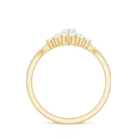 Marquise Cut Moissanite Halo Engagement Ring with Chevron Wedding Band