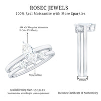 Marquise Cut Moissanite Engagement Ring with Stackable Band