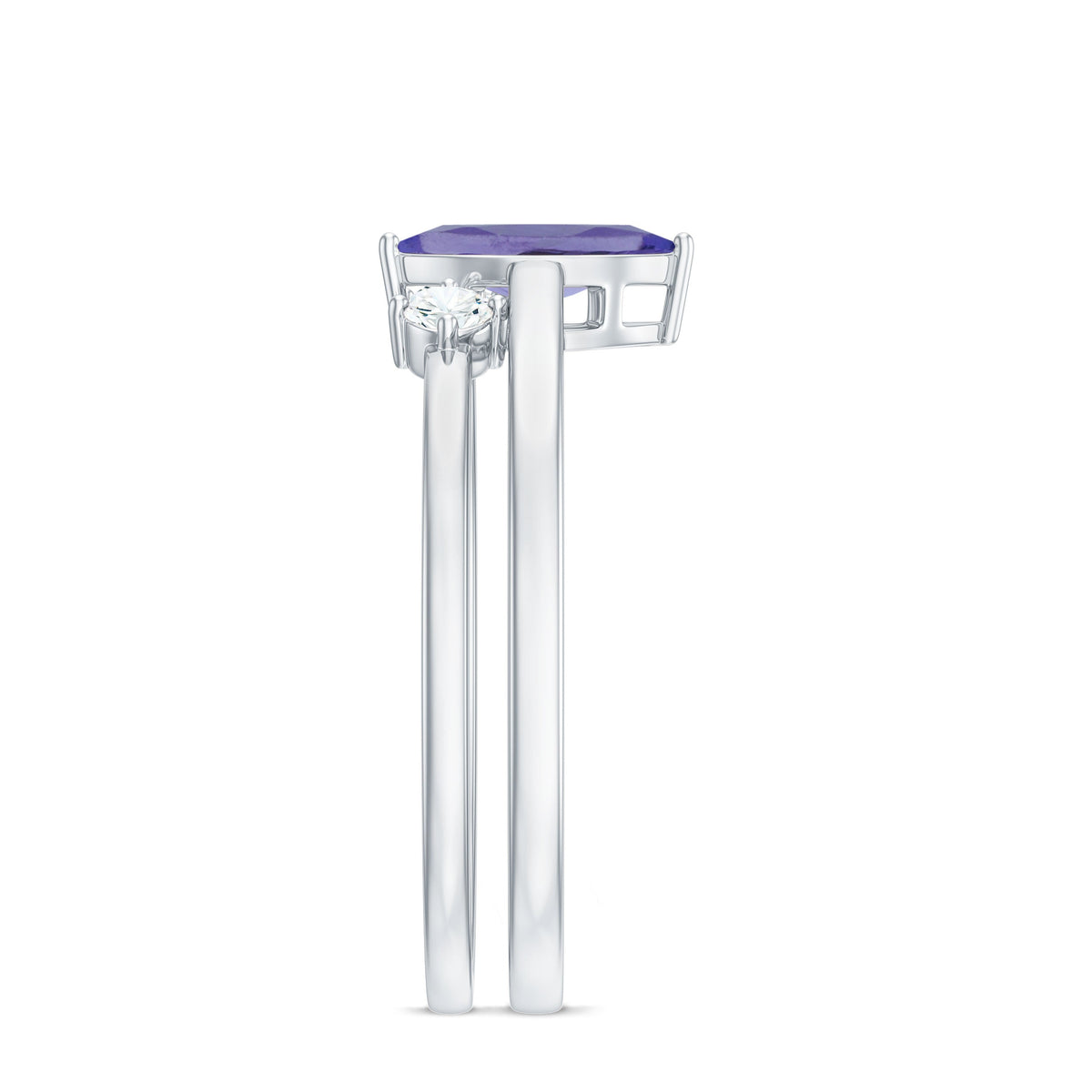 Natural marquise Tanzanite diamond promise ring set by Rosec Jewels, featuring elegant gemstone and diamond accents on sterling silver rings