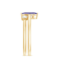 Pair of natural marquise tanzanite diamond promise rings from Rosec Jewels, featuring elegant gemstone accents in a set of two.