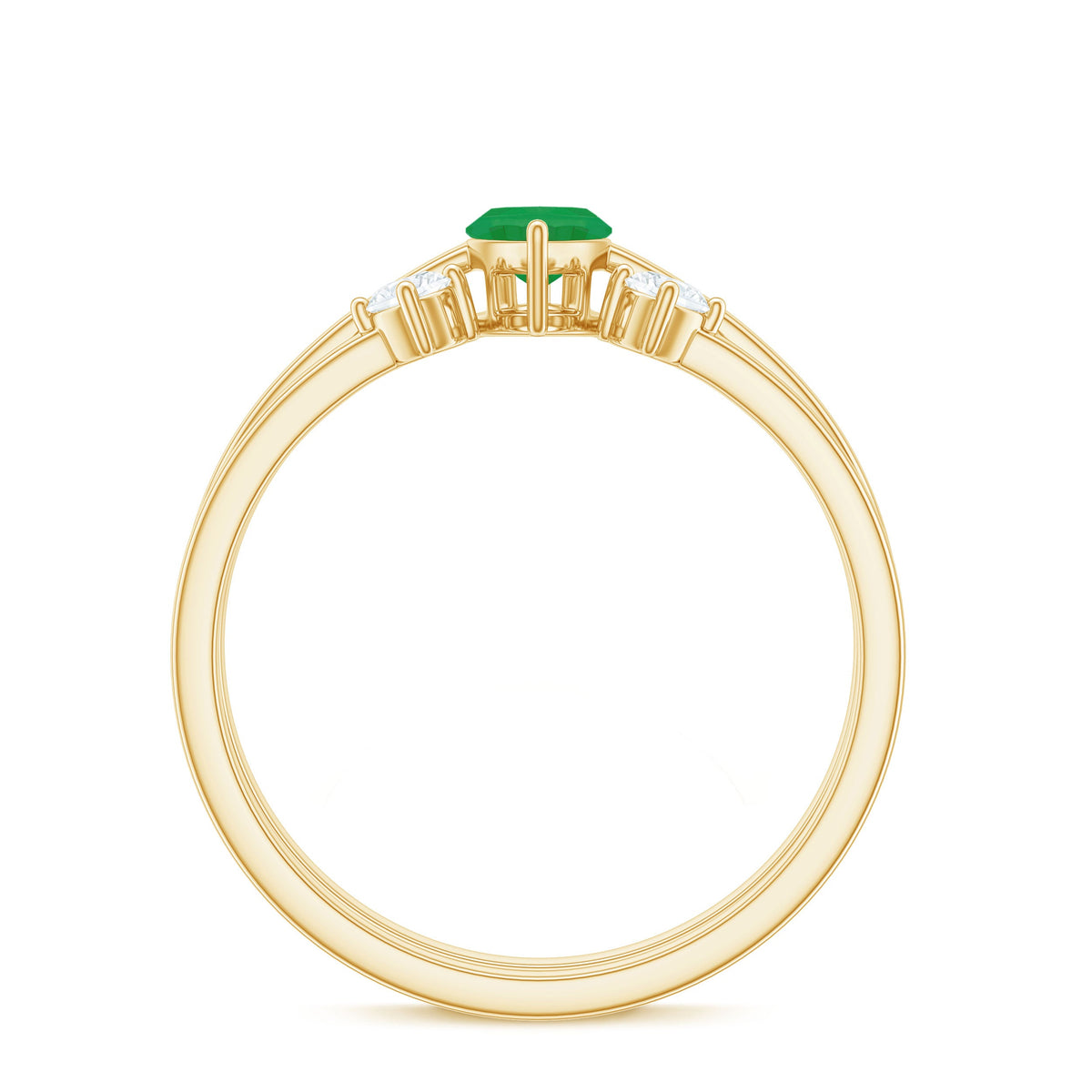 Natural marquise emerald and diamond promise ring set by Rosec Jewels, showcasing two elegant rings with green emeralds and sparkling diamonds