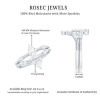 Marquise Cut Moissanite Wedding Ring Set with Beaded Detail