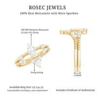 Marquise Cut Moissanite Wedding Ring Set with Beaded Detail