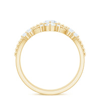 Marquise Cut Moissanite Wedding Ring Set with Beaded Detail