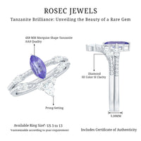 Natural Marquise Tanzanite and diamond engagement ring set by Rosec Jewels featuring a marquise-shaped tanzanite gemstone with diamond accents.