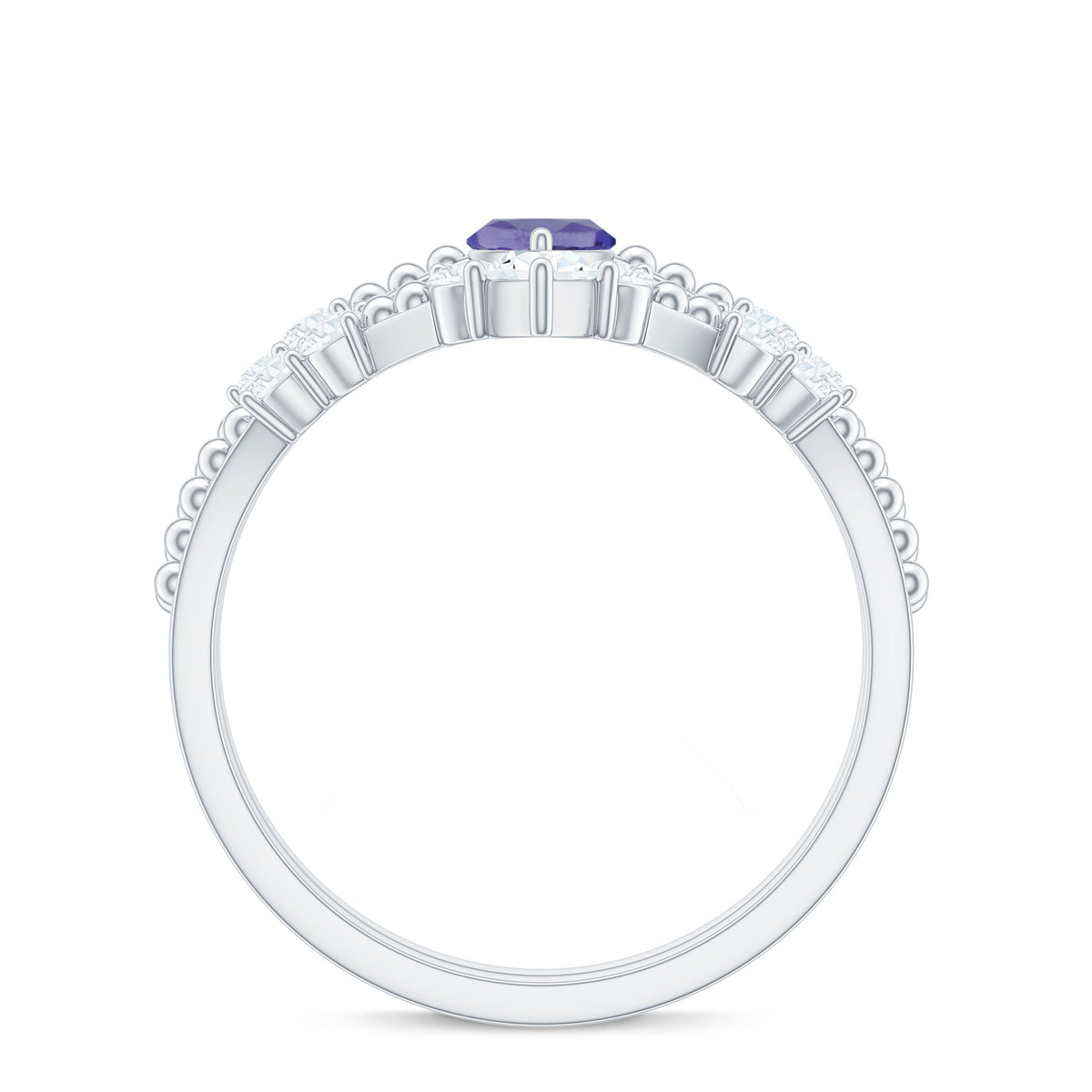 Natural Marquise Tanzanite and diamond engagement ring set by Rosec Jewels, showcasing the elegant marquise-cut tanzanite and sparkling diamonds.