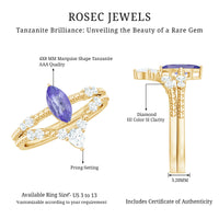 Natural Marquise Tanzanite and diamond engagement ring set by Rosec Jewels, featuring a marquise-cut tanzanite with sparkling diamonds.