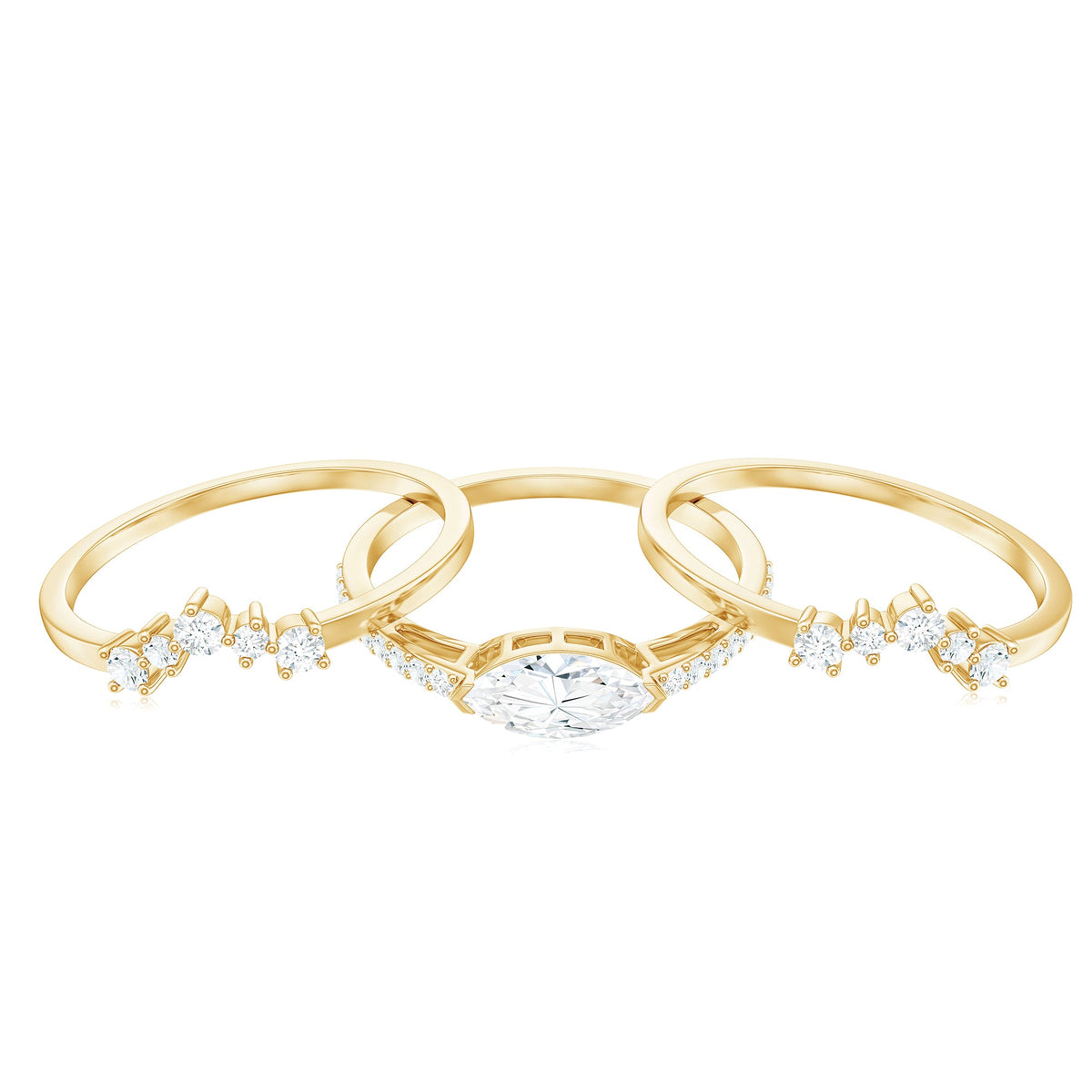 Certified Moissanite Trio Bridal Ring Set for Women