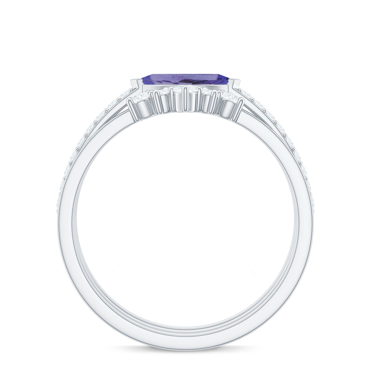 Certified real marquise tanzanite wedding ring set with diamonds by Rosec Jewels, featuring three elegant matching rings.