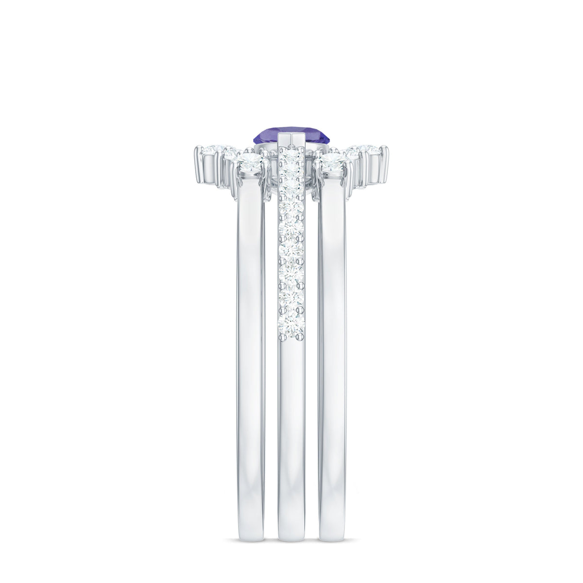 Certified real Marquise Tanzanite 3-piece wedding ring set with diamonds from Rosec Jewels, featuring elegant, sparkling gemstone rings.