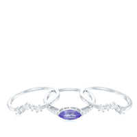 Certified real marquise tanzanite 3-piece wedding ring set with diamonds by Rosec Jewels, featuring elegant, sparkling gemstone rings.