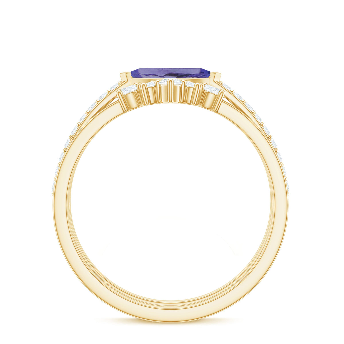 Certified real marquise tanzanite 3-piece wedding ring set with diamonds by Rosec Jewels, featuring elegant gemstone and diamond accents.