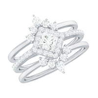 Princess Cut Moissanite Trio Bridal Ring Set with Certificate