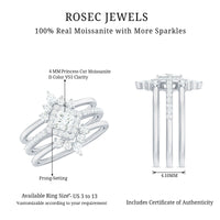 Princess Cut Moissanite Trio Bridal Ring Set with Certificate