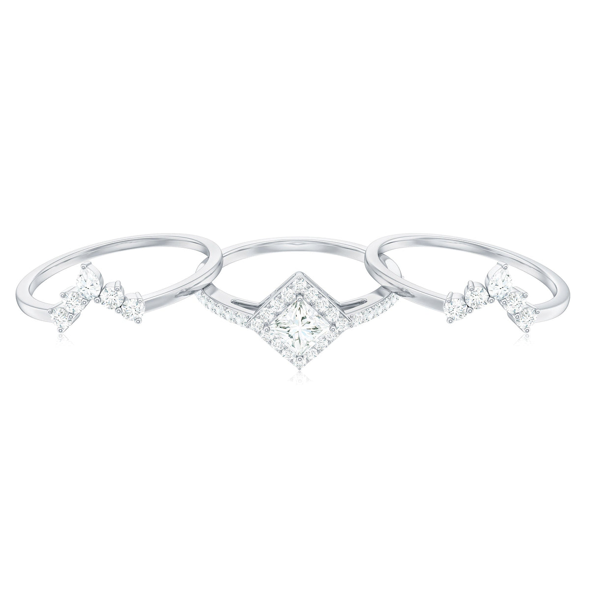 Princess Cut Moissanite Trio Bridal Ring Set with Certificate