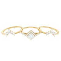 Princess Cut Moissanite Trio Bridal Ring Set with Certificate