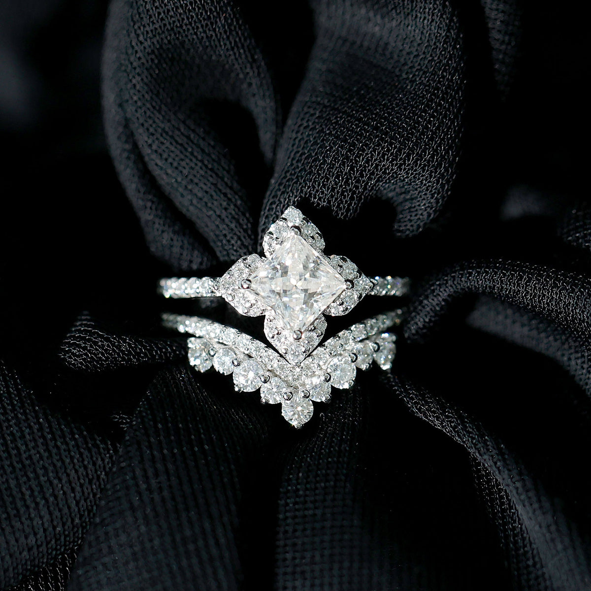 Certified Moissanite Statement Wedding Ring Set
