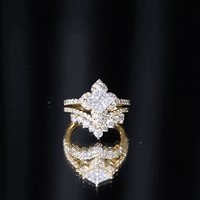 Certified Princess Cut Cubic Zirconia Flower Engagement Ring with Wedding Band
