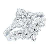 Certified Princess Cut Cubic Zirconia Flower Engagement Ring with Wedding Band