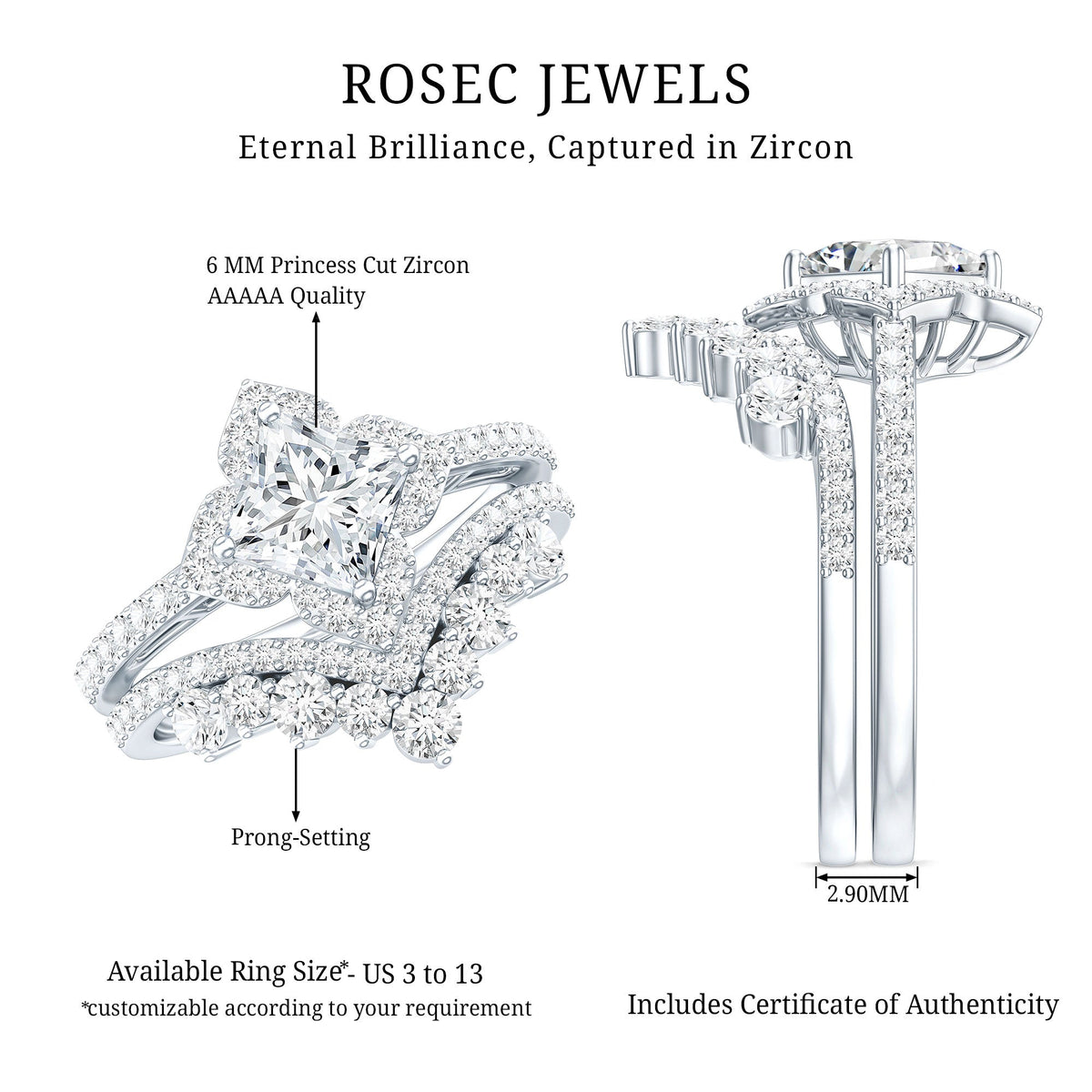 2.50 CT Cubic Zirconia Statement Wedding Ring Set With Certificate